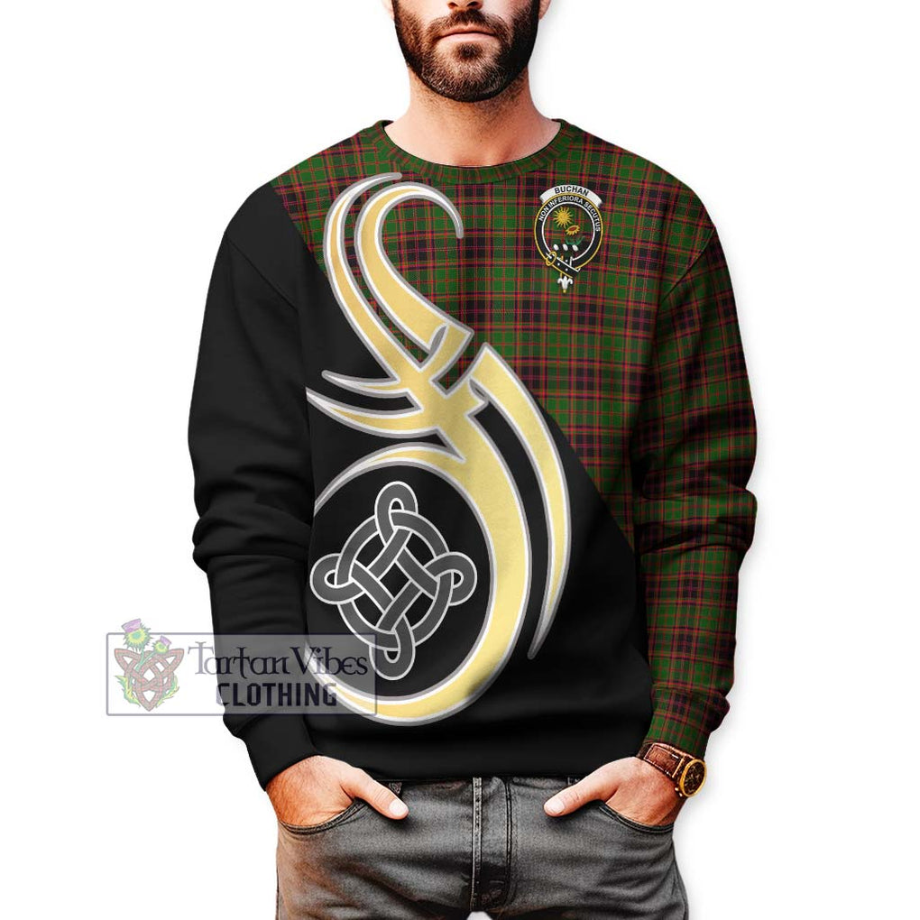 Buchan Tartan Sweatshirt with Family Crest and Celtic Symbol Style Unisex - Tartan Vibes Clothing