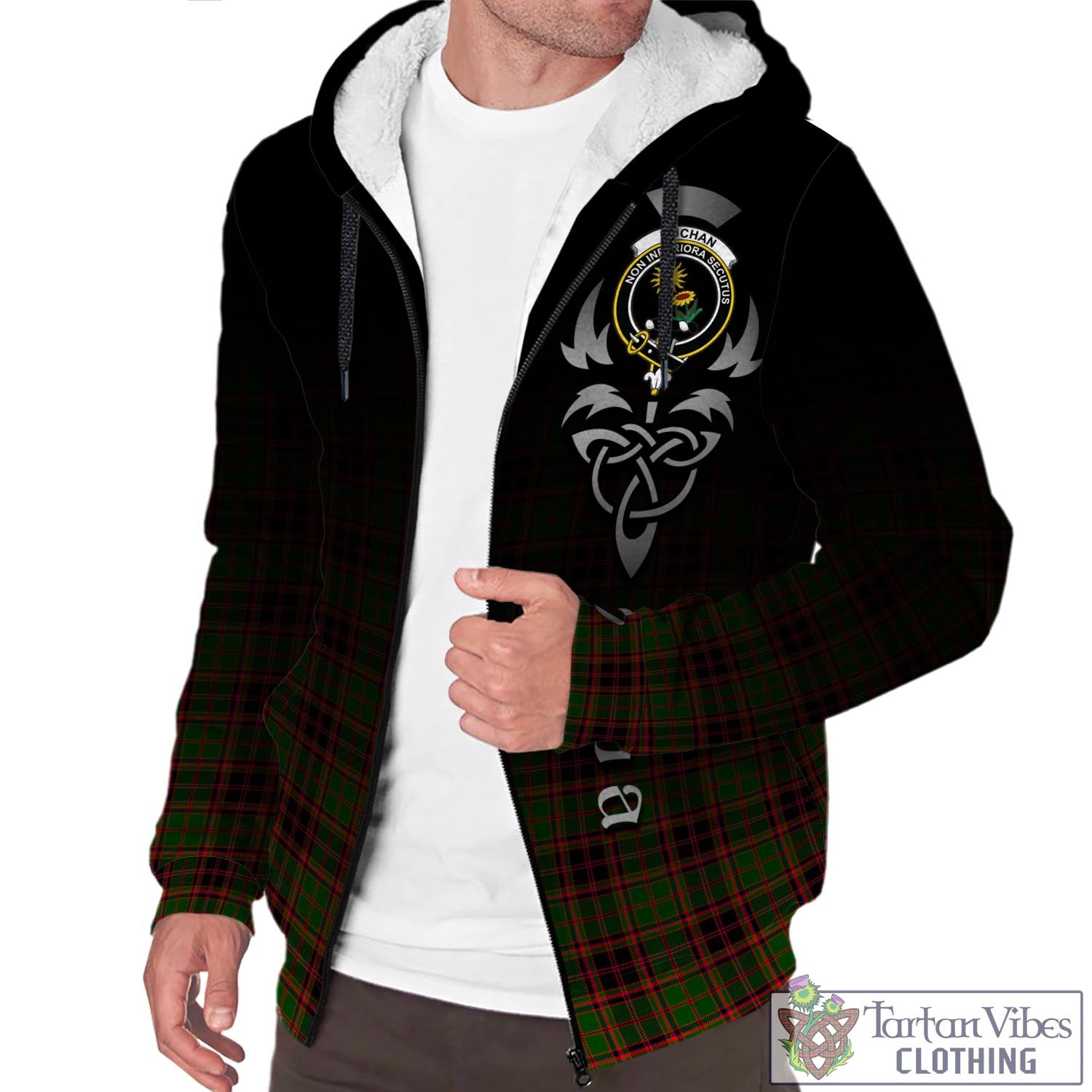 Tartan Vibes Clothing Buchan Modern Tartan Sherpa Hoodie Featuring Alba Gu Brath Family Crest Celtic Inspired