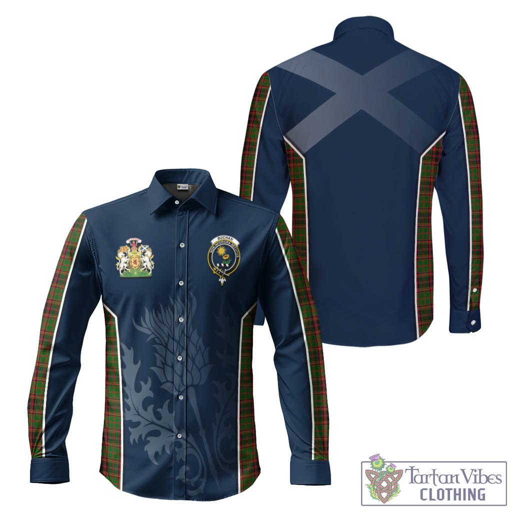 Tartan Vibes Clothing Buchan Modern Tartan Long Sleeve Button Up Shirt with Family Crest and Scottish Thistle Vibes Sport Style