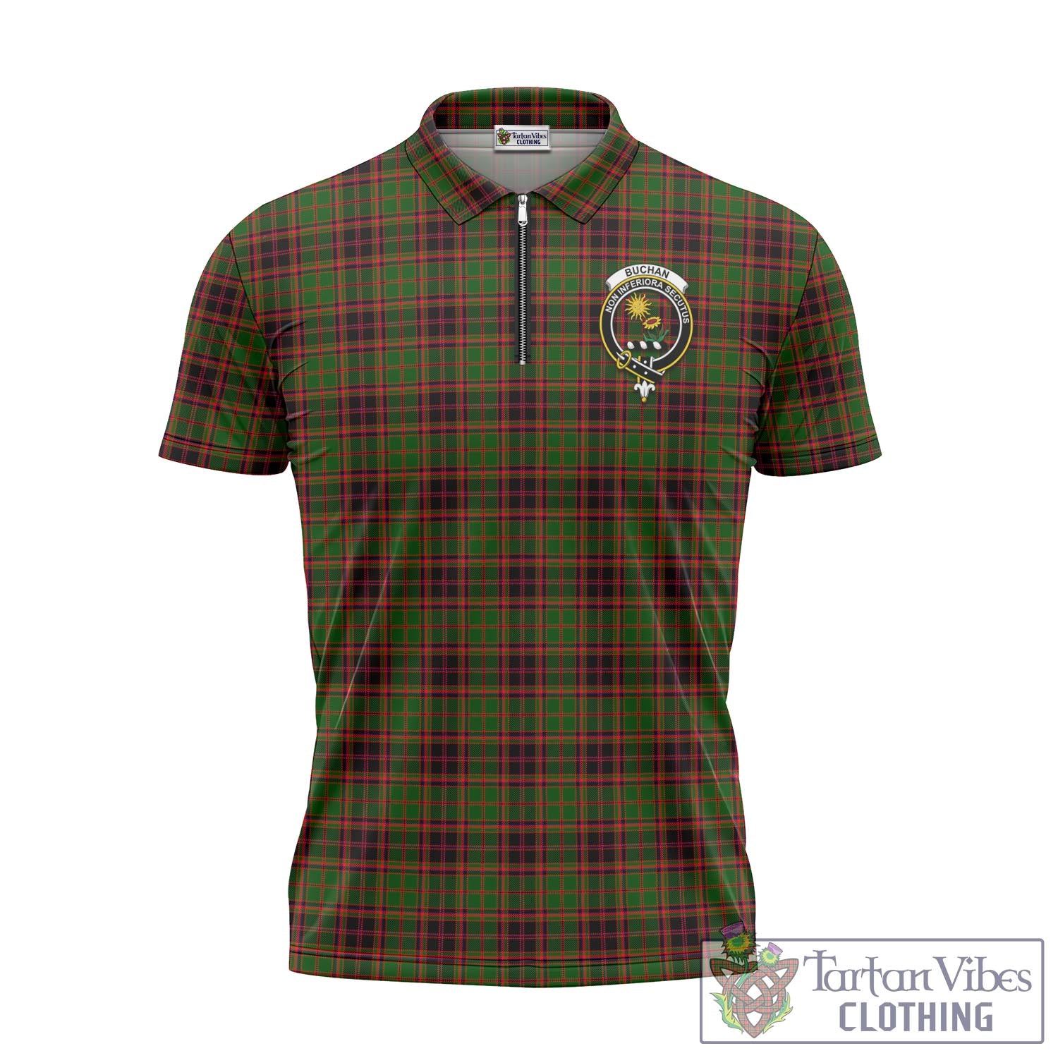 Tartan Vibes Clothing Buchan Modern Tartan Zipper Polo Shirt with Family Crest