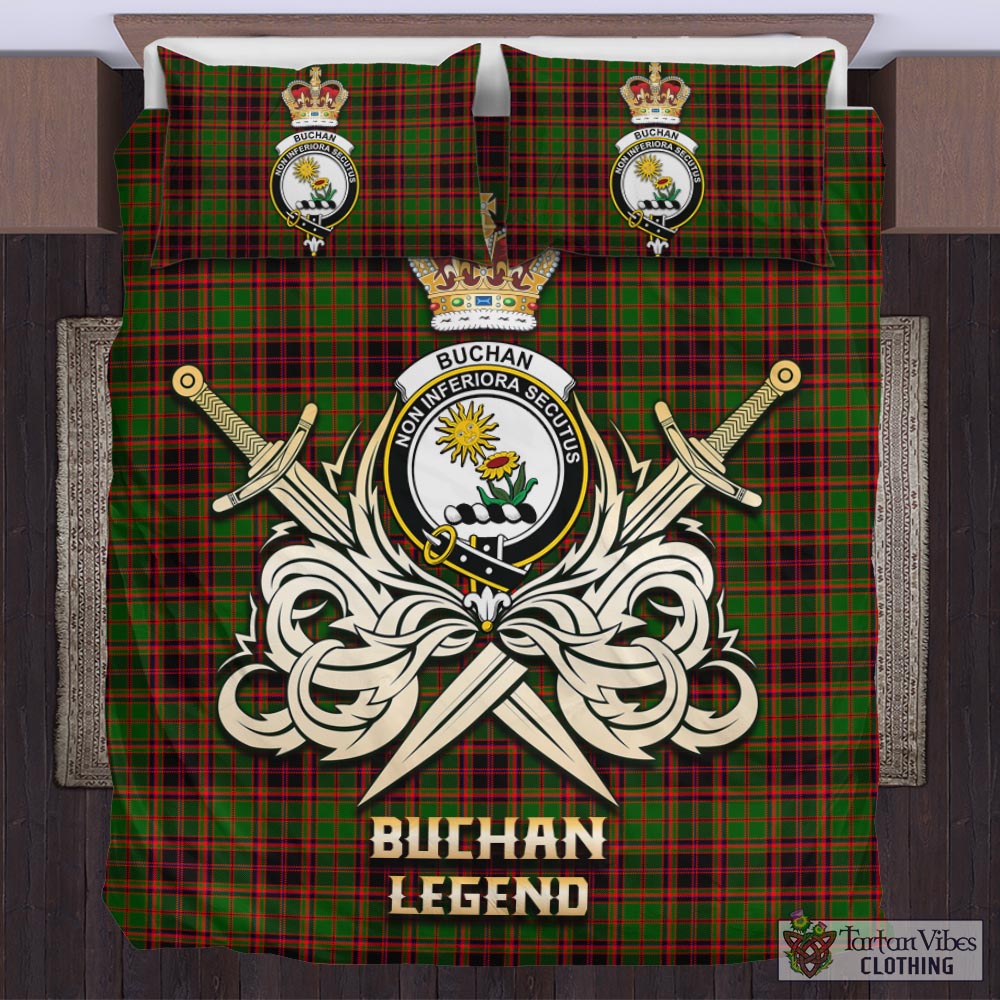 Tartan Vibes Clothing Buchan Modern Tartan Bedding Set with Clan Crest and the Golden Sword of Courageous Legacy