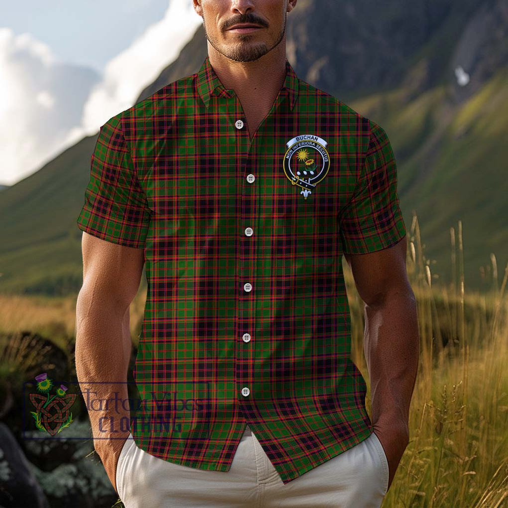 Buchan Tartan Cotton Hawaiian Shirt with Family Crest Adult - Tartan Vibes Clothing