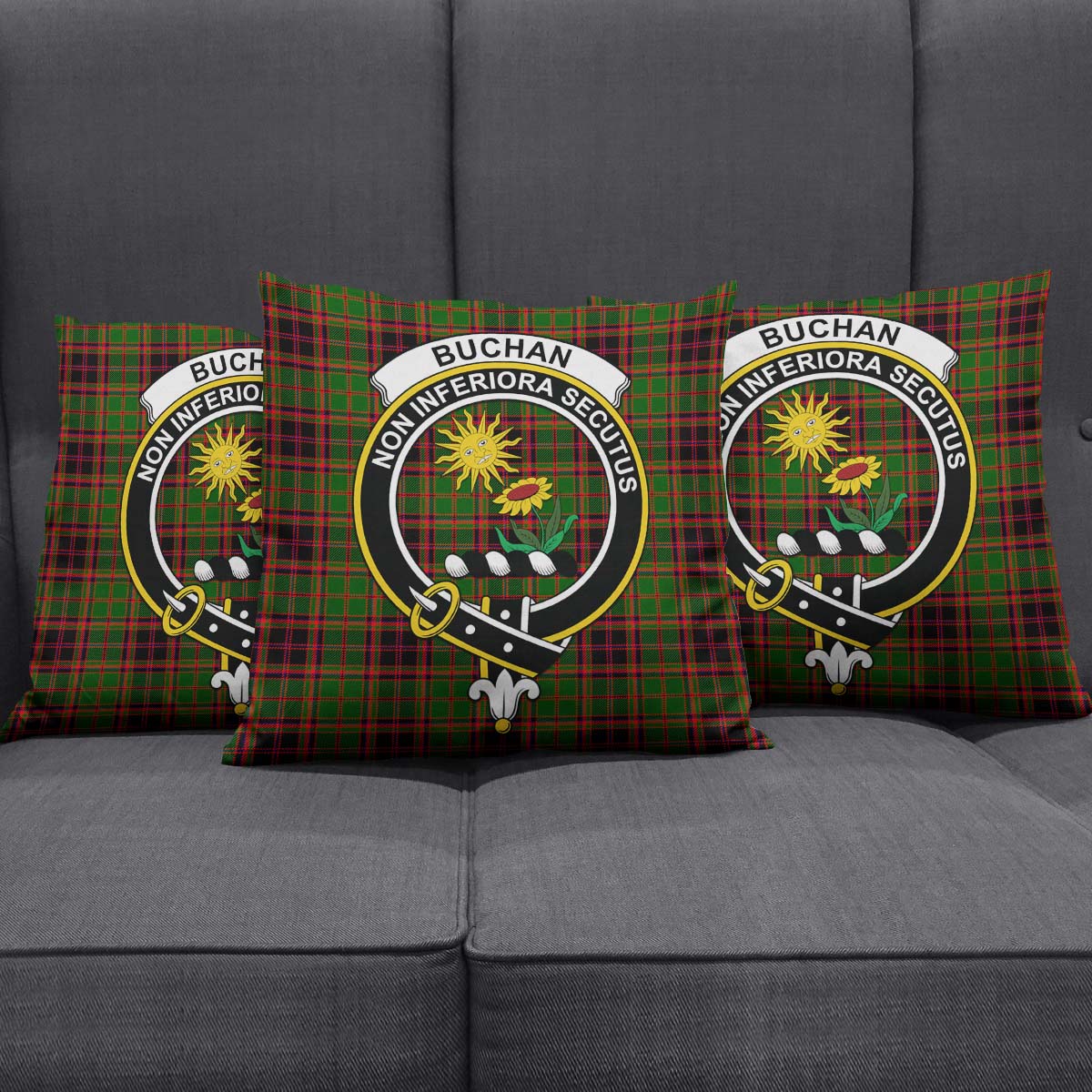 Buchan Modern Tartan Pillow Cover with Family Crest Square Pillow Cover - Tartanvibesclothing