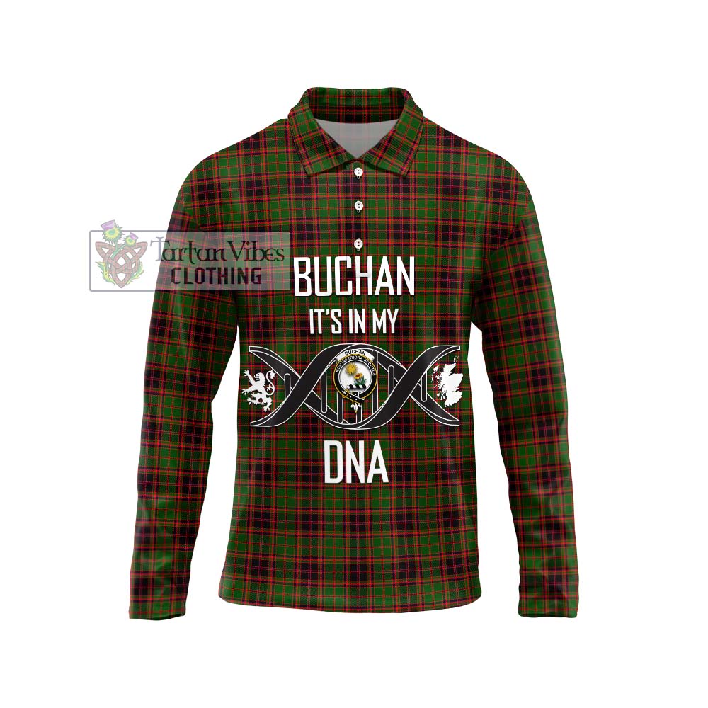 Buchan Tartan Long Sleeve Polo Shirt with Family Crest DNA In Me Style Unisex - Tartanvibesclothing Shop