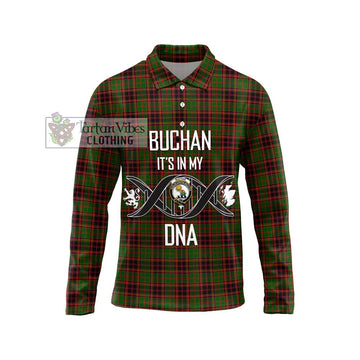 Buchan Tartan Long Sleeve Polo Shirt with Family Crest DNA In Me Style