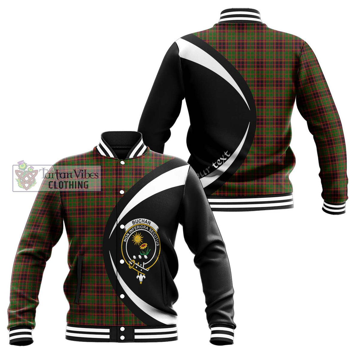 Buchan Tartan Baseball Jacket with Family Crest Circle Style Unisex - Tartan Vibes Clothing