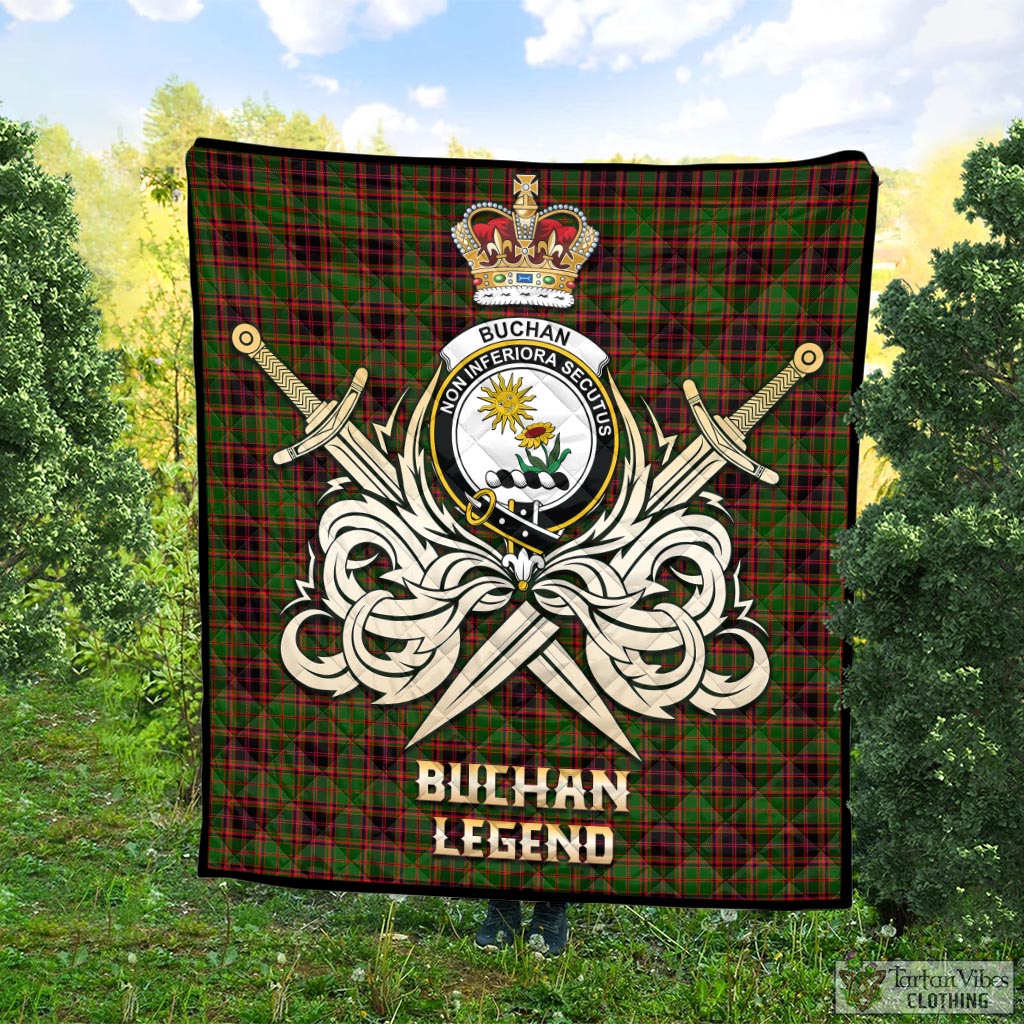 Tartan Vibes Clothing Buchan Modern Tartan Quilt with Clan Crest and the Golden Sword of Courageous Legacy