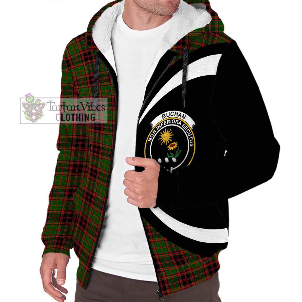 Buchan Tartan Sherpa Hoodie with Family Crest Circle Style Unisex S - Tartan Vibes Clothing