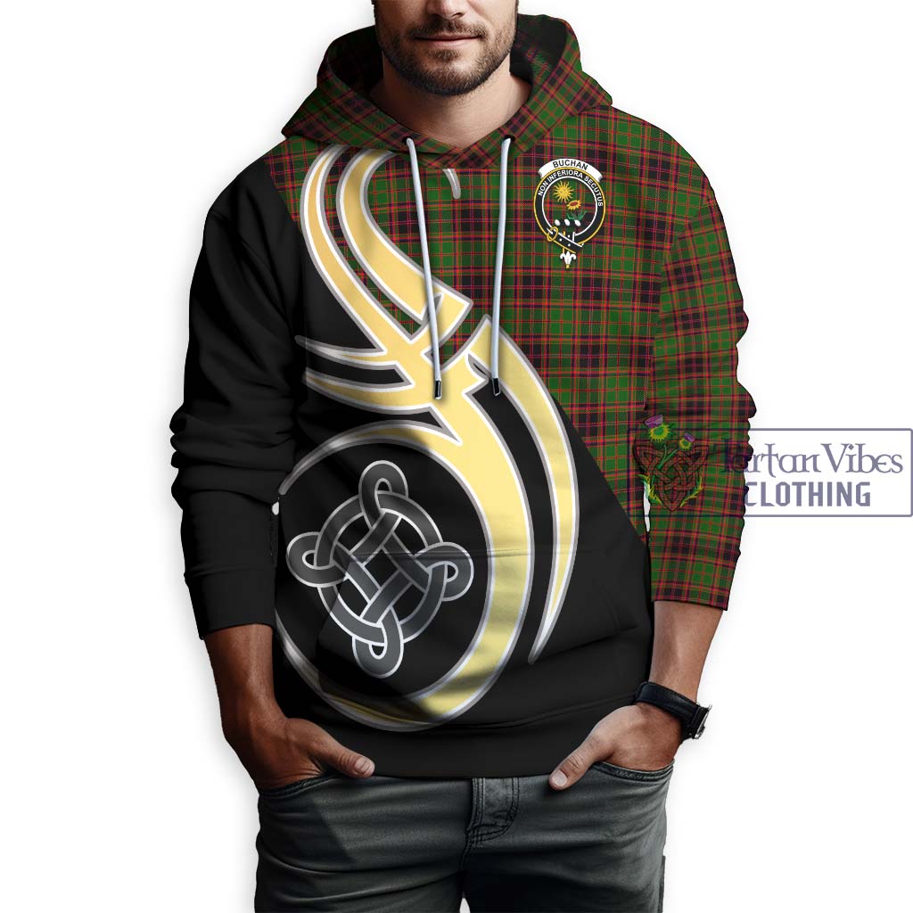 Buchan Tartan Hoodie with Family Crest and Celtic Symbol Style Zip Hoodie - Tartan Vibes Clothing