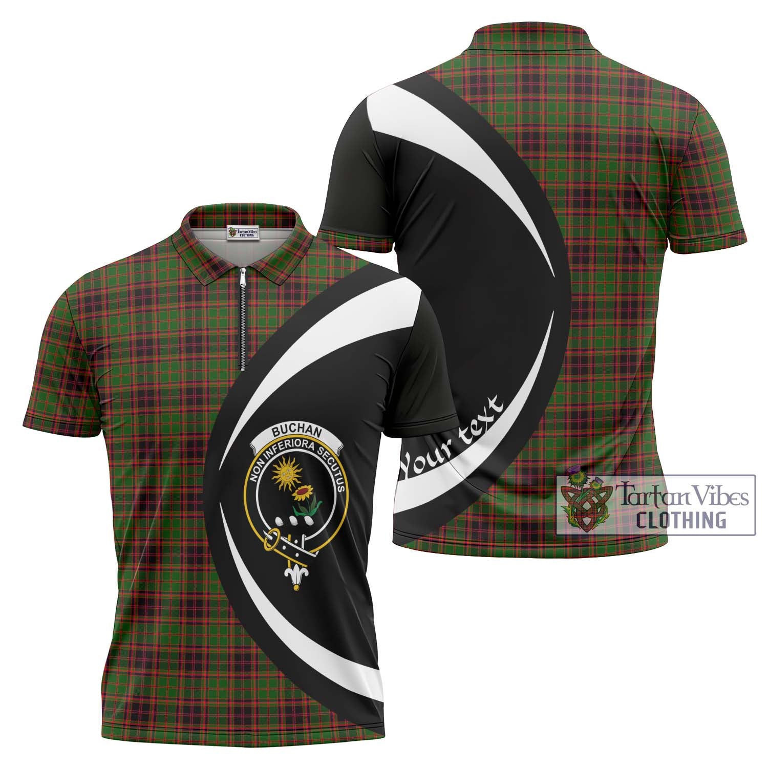 Tartan Vibes Clothing Buchan Modern Tartan Zipper Polo Shirt with Family Crest Circle Style