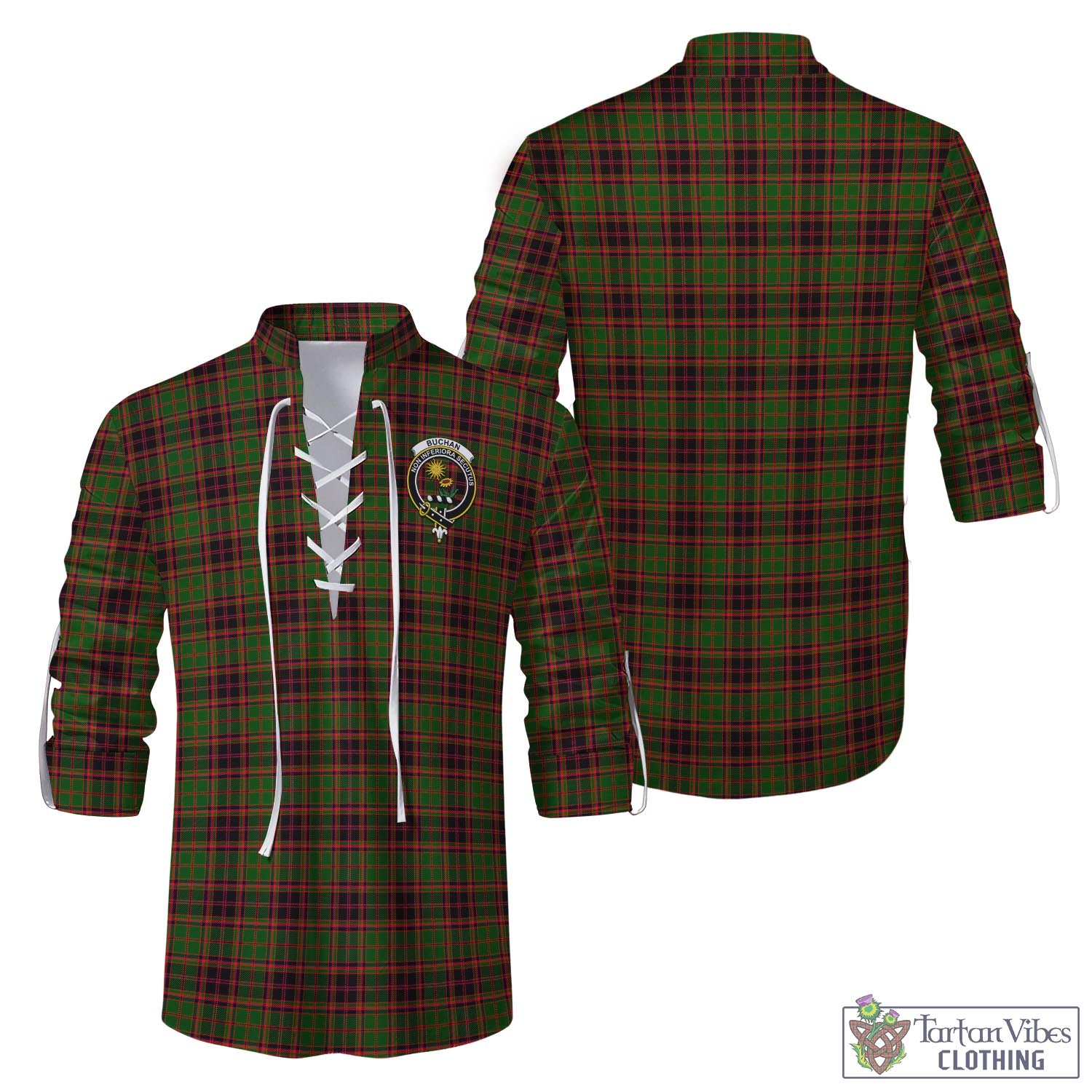 Tartan Vibes Clothing Buchan Modern Tartan Men's Scottish Traditional Jacobite Ghillie Kilt Shirt with Family Crest