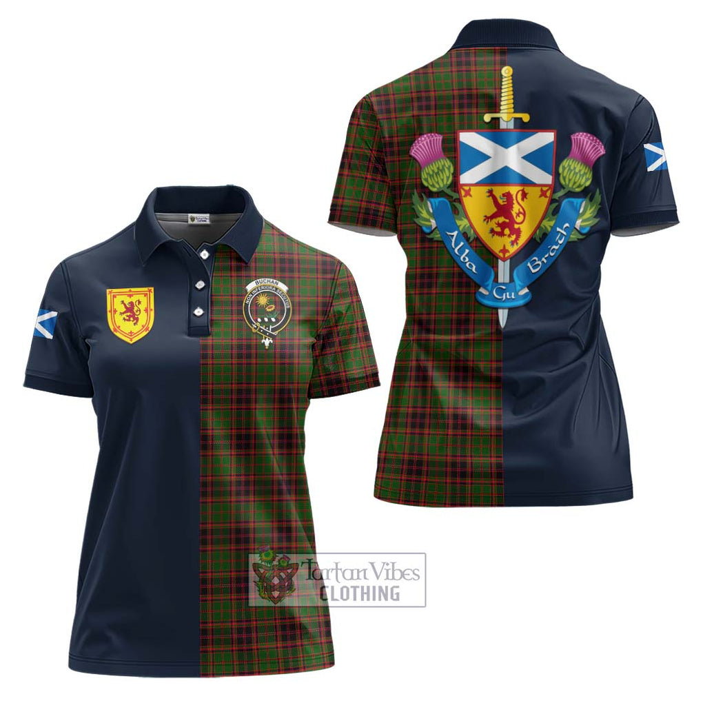 Tartan Vibes Clothing Buchan Modern Tartan Women's Polo Shirt with Scottish Lion Royal Arm Half Style