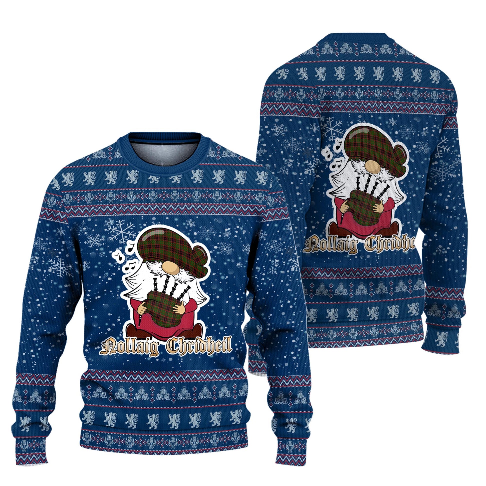 Buchan Modern Clan Christmas Family Knitted Sweater with Funny Gnome Playing Bagpipes Unisex Blue - Tartanvibesclothing