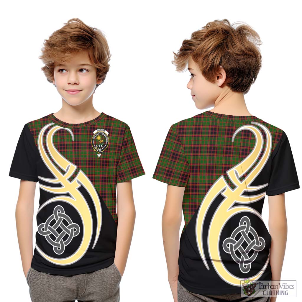 Buchan Tartan Kid T-Shirt with Family Crest and Celtic Symbol Style Youth XL Size14 - Tartan Vibes Clothing