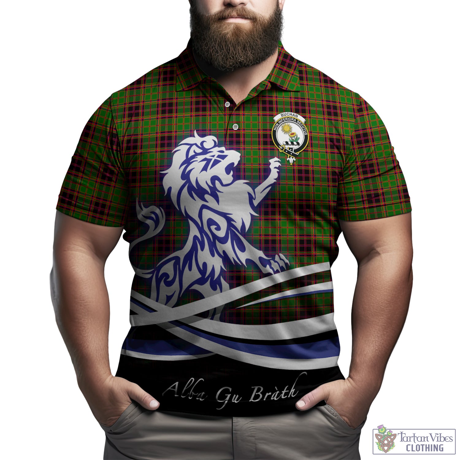 buchan-modern-tartan-polo-shirt-with-alba-gu-brath-regal-lion-emblem