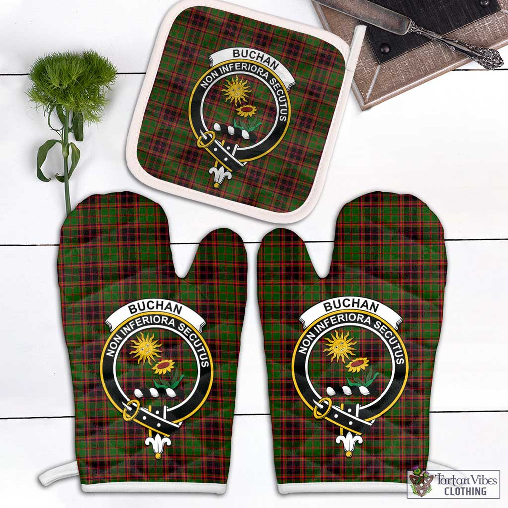 Buchan Tartan Combo Oven Mitt & Pot-Holder with Family Crest Combo 1 Oven Mitt & 1 Pot-Holder White - Tartan Vibes Clothing