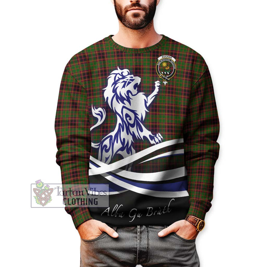 Buchan Tartan Sweatshirt with Alba Gu Brath Regal Lion Emblem Unisex - Tartanvibesclothing Shop