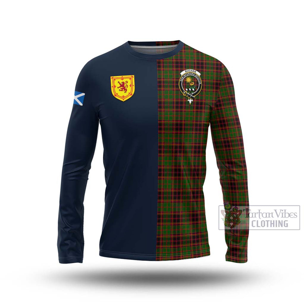 Tartan Vibes Clothing Buchan Modern Tartan Long Sleeve T-Shirt with Scottish Lion Royal Arm Half Style