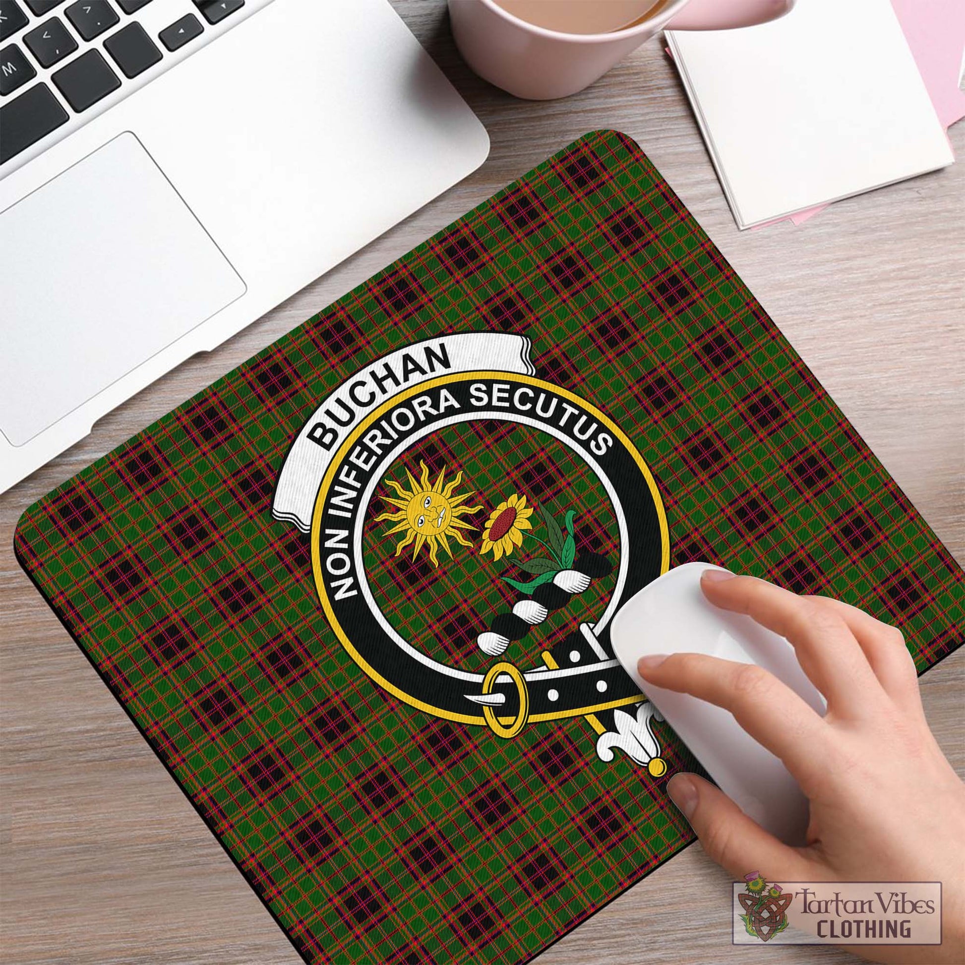 Tartan Vibes Clothing Buchan Modern Tartan Mouse Pad with Family Crest