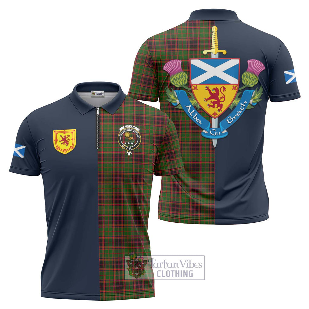 Tartan Vibes Clothing Buchan Modern Tartan Zipper Polo Shirt with Scottish Lion Royal Arm Half Style