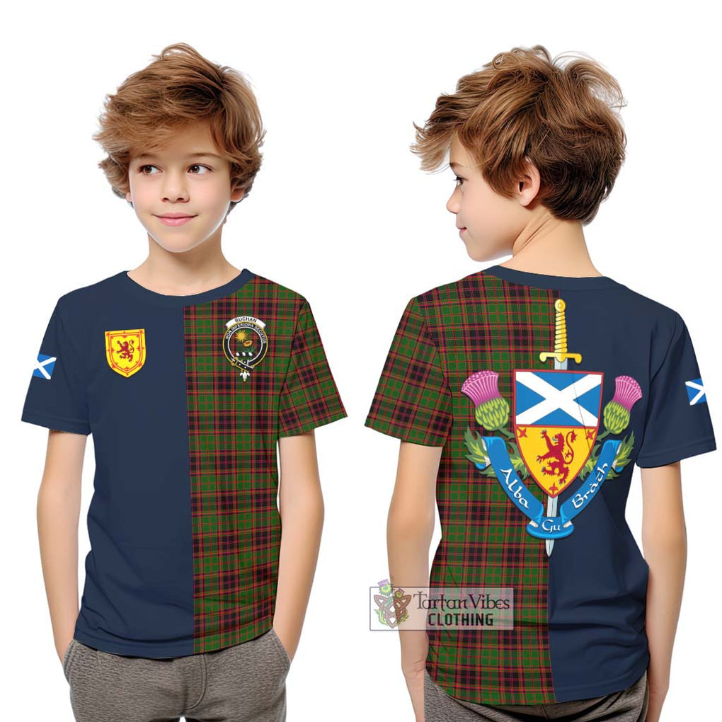 Tartan Vibes Clothing Buchan Modern Tartan Kid T-Shirt with Scottish Lion Royal Arm Half Style