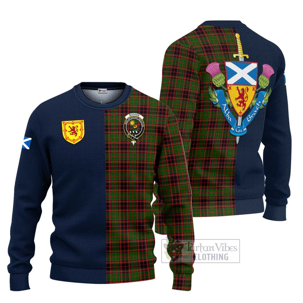 Tartan Vibes Clothing Buchan Modern Tartan Knitted Sweater with Scottish Lion Royal Arm Half Style