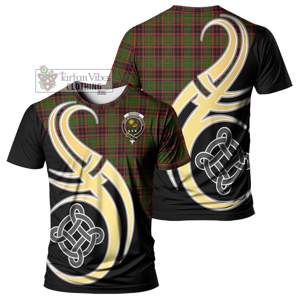 Tartan Vibes Clothing Buchan Modern Tartan T-Shirt with Family Crest and Celtic Symbol Style