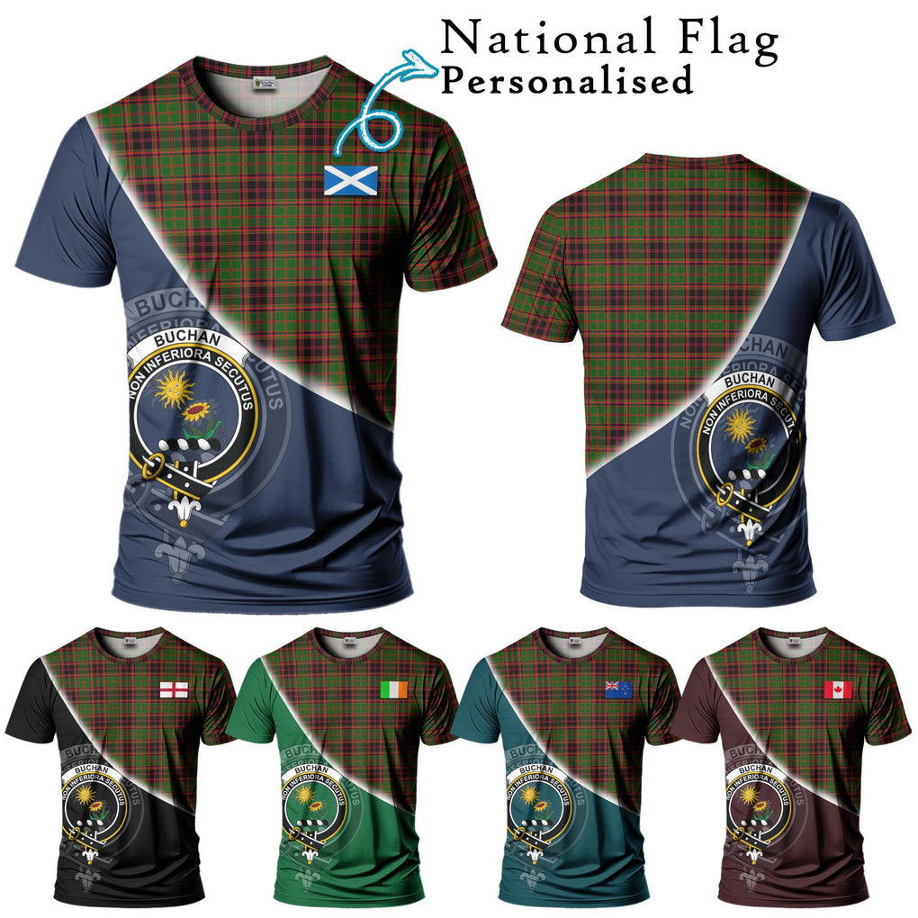 Buchan Tartan T-Shirt with Personalised National Flag and Family Crest Half Style Kid's Shirt - Tartanvibesclothing Shop