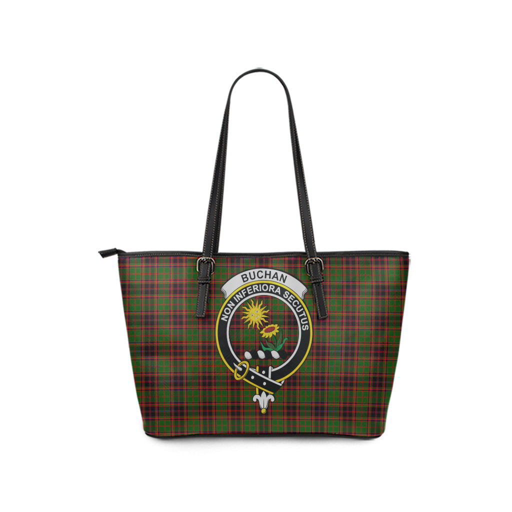 Buchan Modern Tartan Leather Tote Bag with Family Crest - Tartanvibesclothing