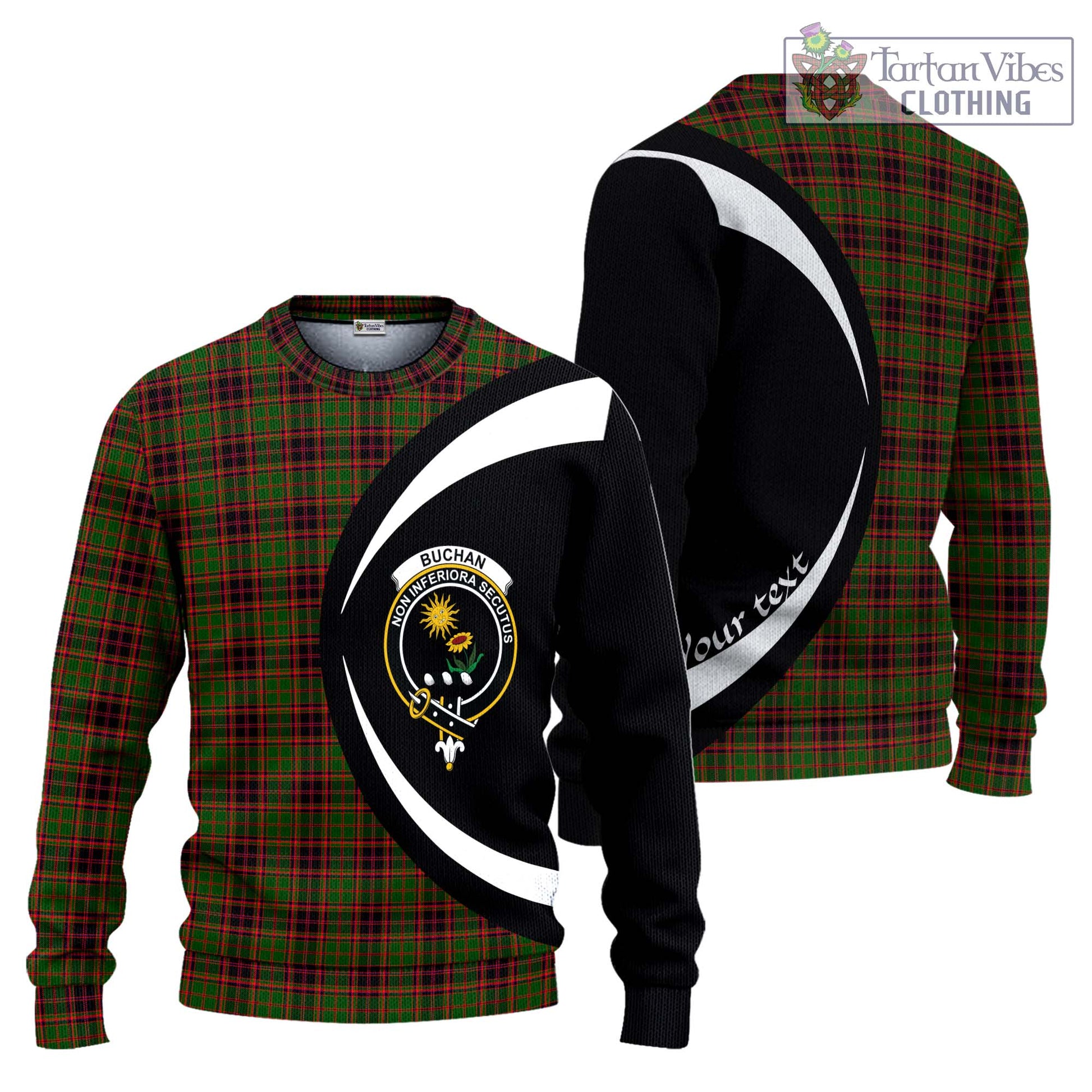 Buchan Tartan Ugly Sweater with Family Crest Circle Style Unisex - Tartan Vibes Clothing