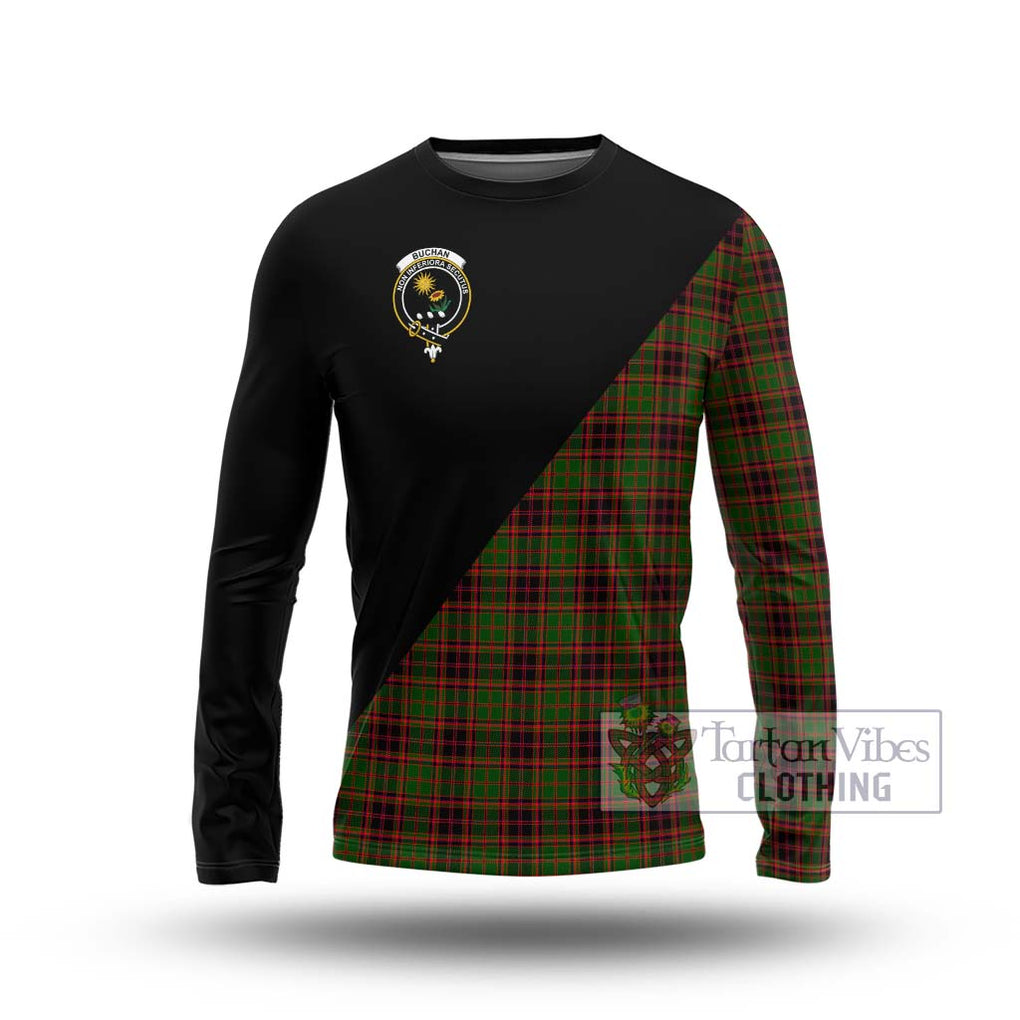 Buchan Tartan Long Sleeve T-Shirt with Family Crest and Military Logo Style Unisex - Tartanvibesclothing Shop