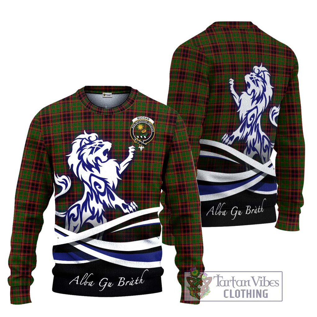 Buchan Tartan Knitted Sweater with Alba Gu Brath Regal Lion Emblem Unisex - Tartanvibesclothing Shop