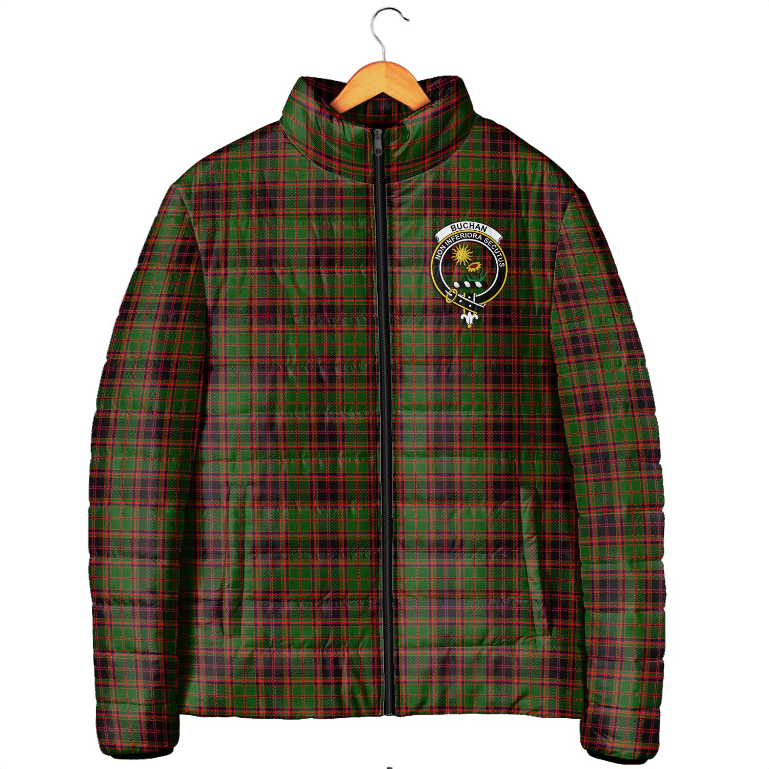 Buchan Tartan Padded Jacket with Family Crest Men's Padded Jacket - Tartan Vibes Clothing