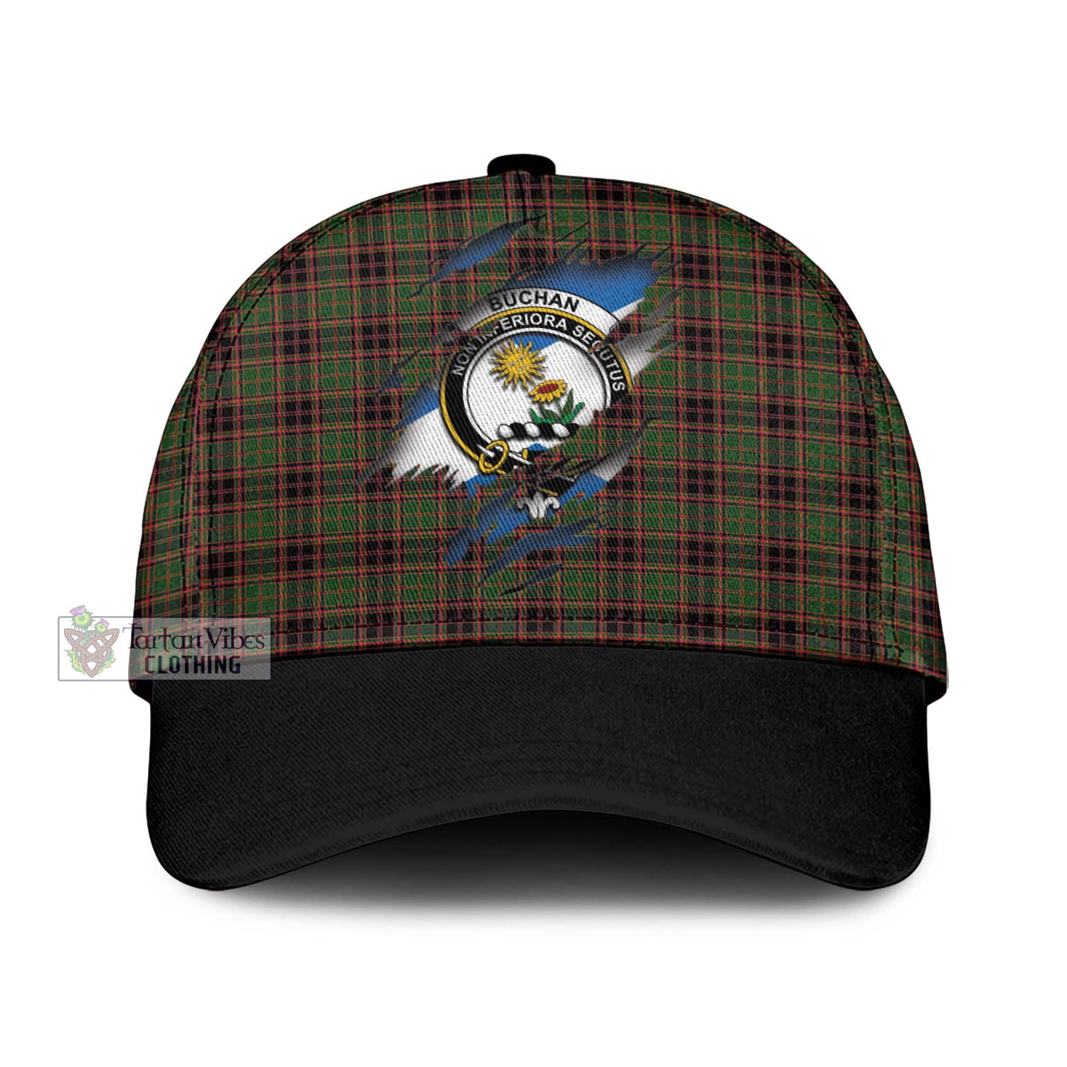 Tartan Vibes Clothing Buchan Modern Tartan Classic Cap with Family Crest In Me Style