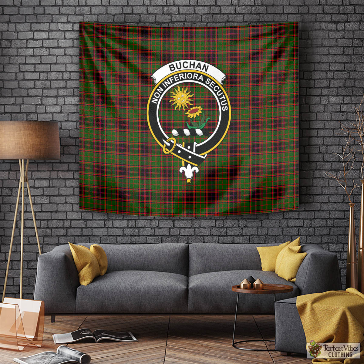 Tartan Vibes Clothing Buchan Modern Tartan Tapestry Wall Hanging and Home Decor for Room with Family Crest