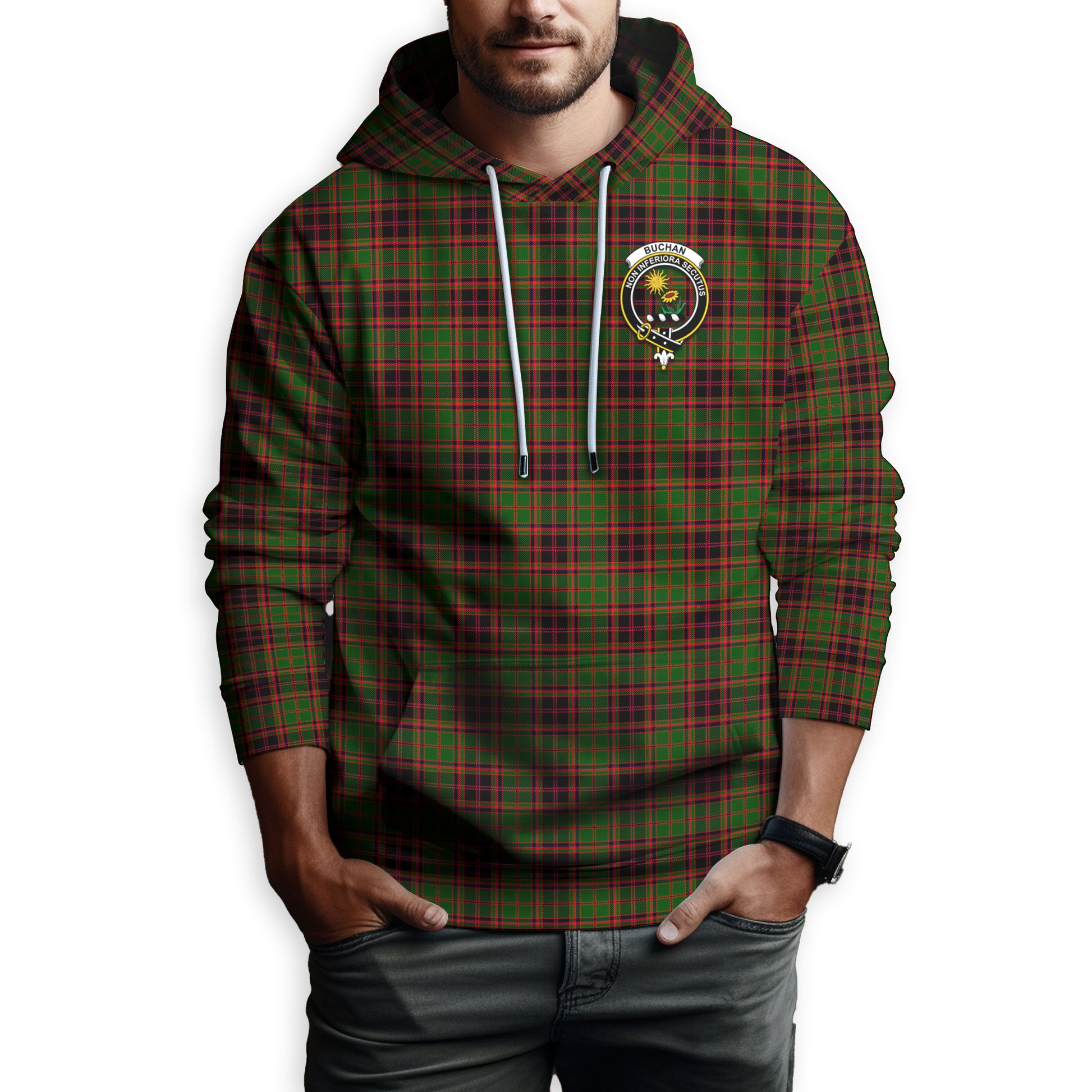 Buchan Modern Tartan Hoodie with Family Crest - Tartanvibesclothing