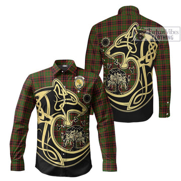 Buchan Tartan Long Sleeve Button Shirt with Family Crest Celtic Wolf Style