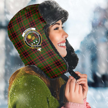 Buchan Tartan Winter Trapper Hat with Family Crest