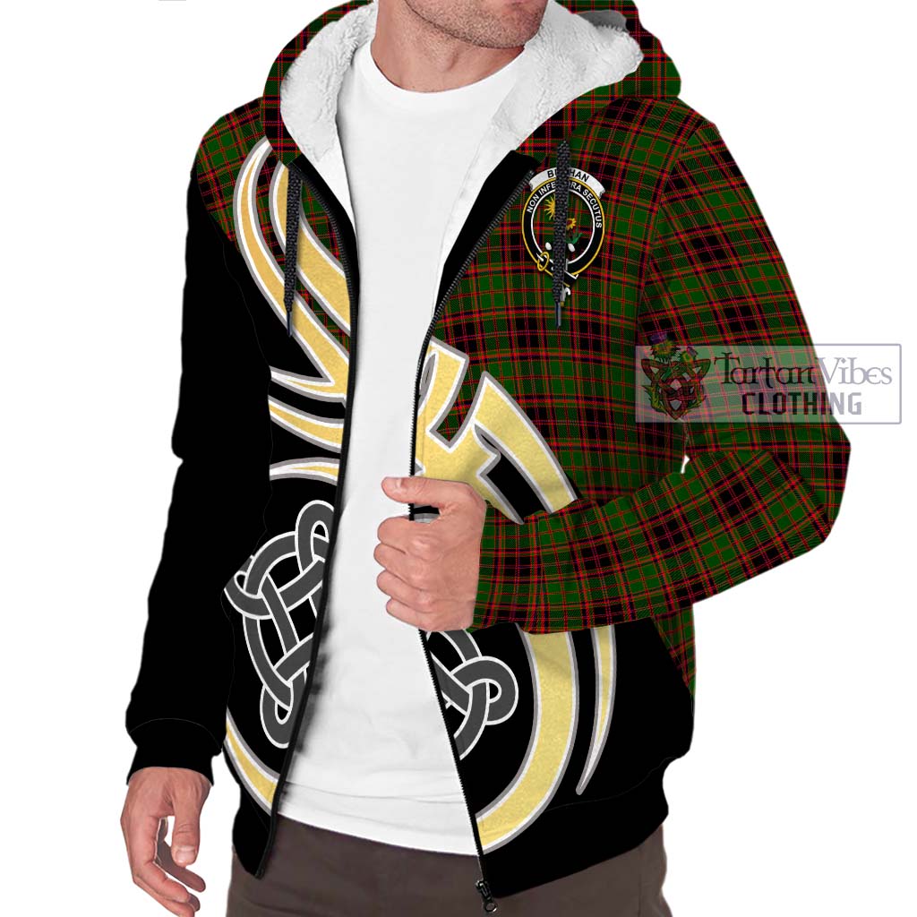 Buchan Tartan Sherpa Hoodie with Family Crest and Celtic Symbol Style - Tartan Vibes Clothing