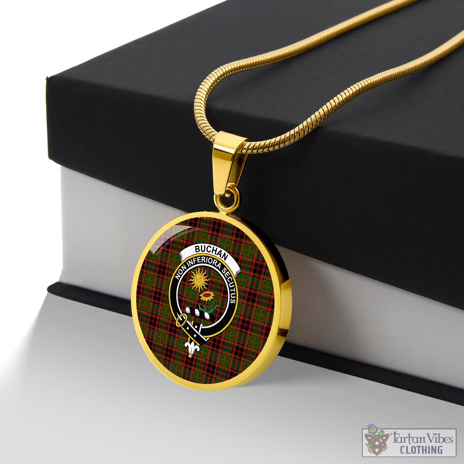 Tartan Vibes Clothing Buchan Modern Tartan Circle Necklace with Family Crest