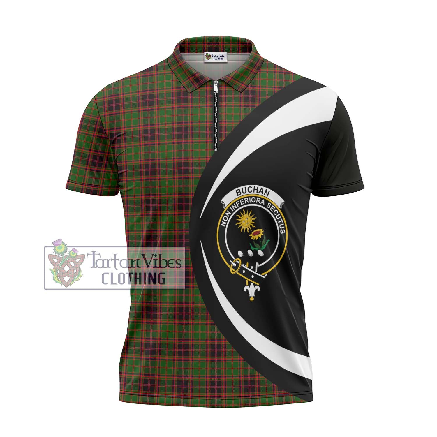 Tartan Vibes Clothing Buchan Modern Tartan Zipper Polo Shirt with Family Crest Circle Style