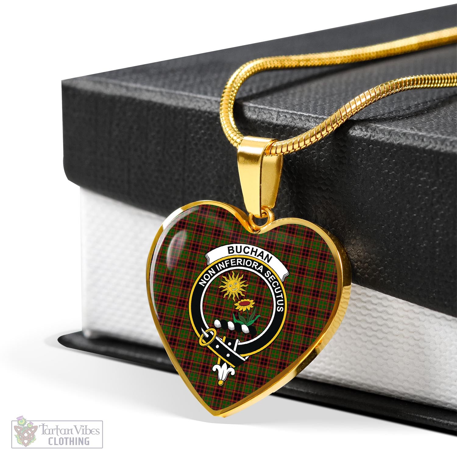 Tartan Vibes Clothing Buchan Modern Tartan Heart Necklace with Family Crest