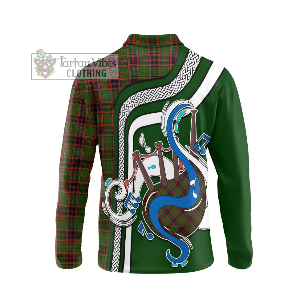 Tartan Vibes Clothing Buchan Modern Tartan Long Sleeve Polo Shirt with Epic Bagpipe Style