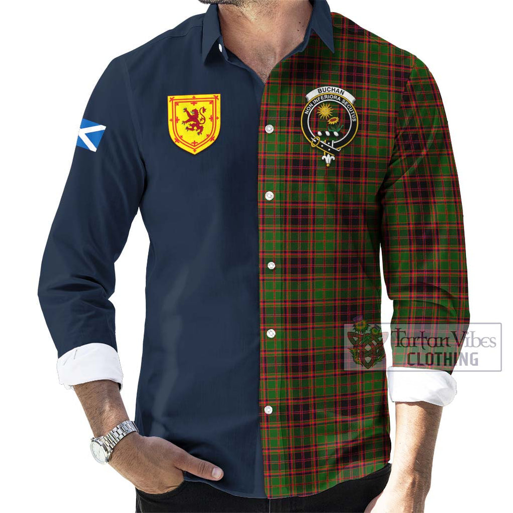 Tartan Vibes Clothing Buchan Modern Tartan Long Sleeve Button Shirt with Scottish Lion Royal Arm Half Style