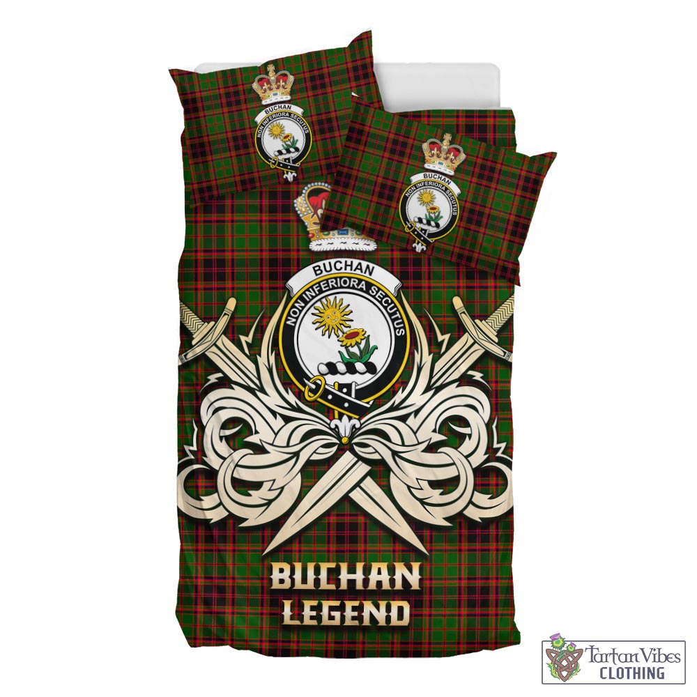 Tartan Vibes Clothing Buchan Modern Tartan Bedding Set with Clan Crest and the Golden Sword of Courageous Legacy