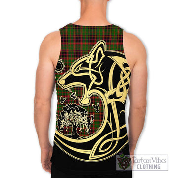 Buchan Tartan Men's Tank Top with Family Crest Celtic Wolf Style