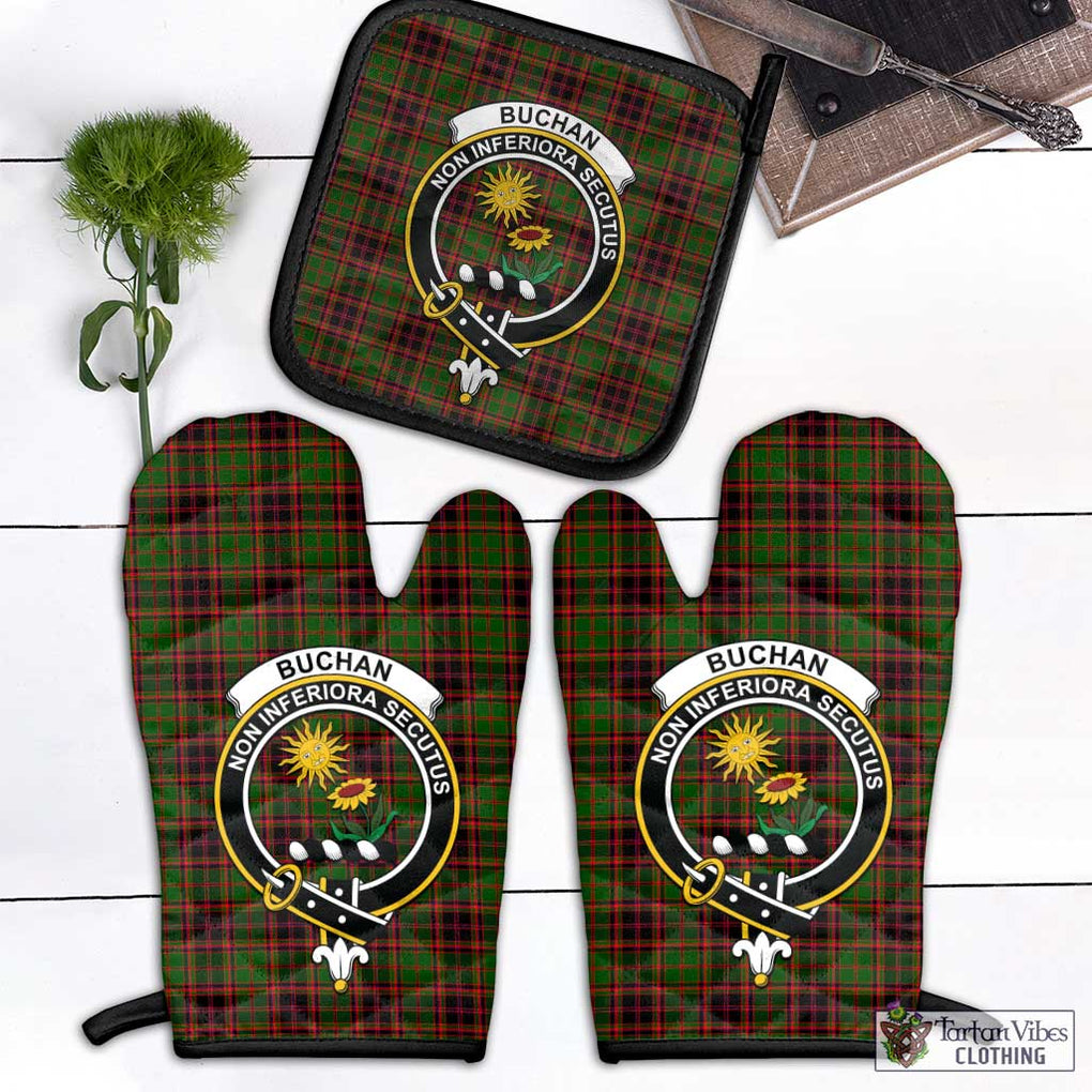 Buchan Tartan Combo Oven Mitt & Pot-Holder with Family Crest Combo 1 Oven Mitt & 1 Pot-Holder Black - Tartan Vibes Clothing