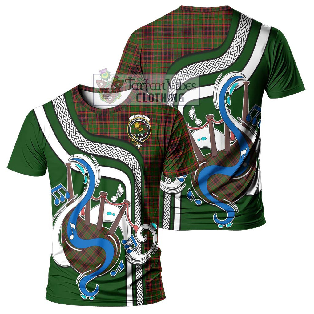 Buchan Tartan T-Shirt with Epic Bagpipe Style - Tartanvibesclothing Shop