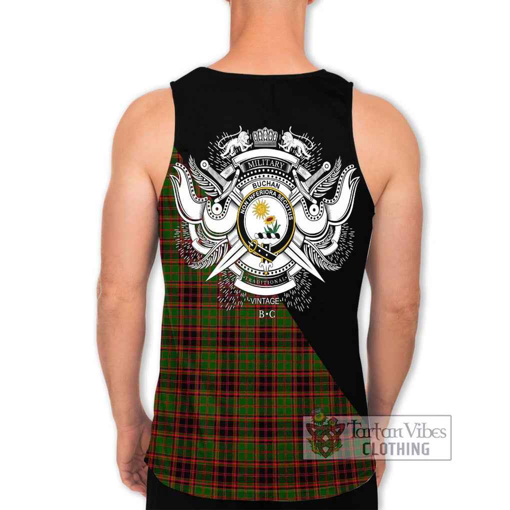 Buchan Tartan Men's Tank Top with Family Crest and Military Logo Style - Tartanvibesclothing Shop