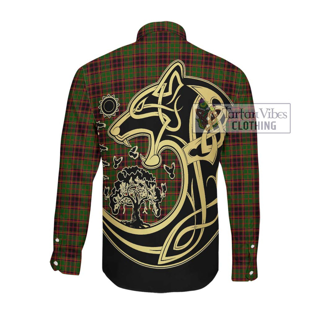 Buchan Tartan Long Sleeve Button Shirt with Family Crest Celtic Wolf Style Men's Shirt - Tartan Vibes Clothing